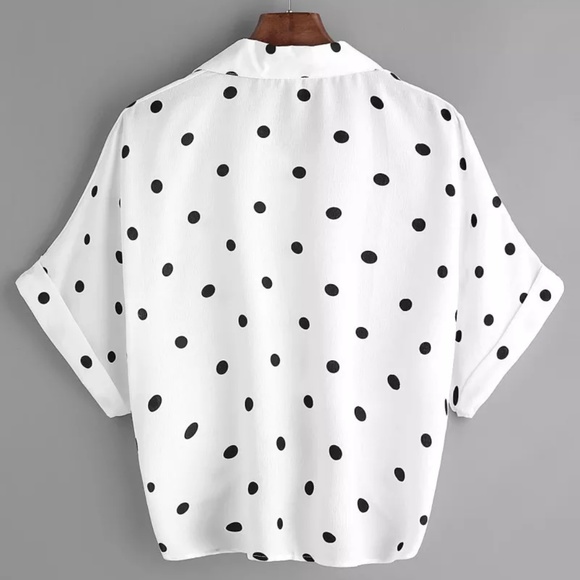 White Polka Dot Cuffed Shirt - Picture 2 of 5